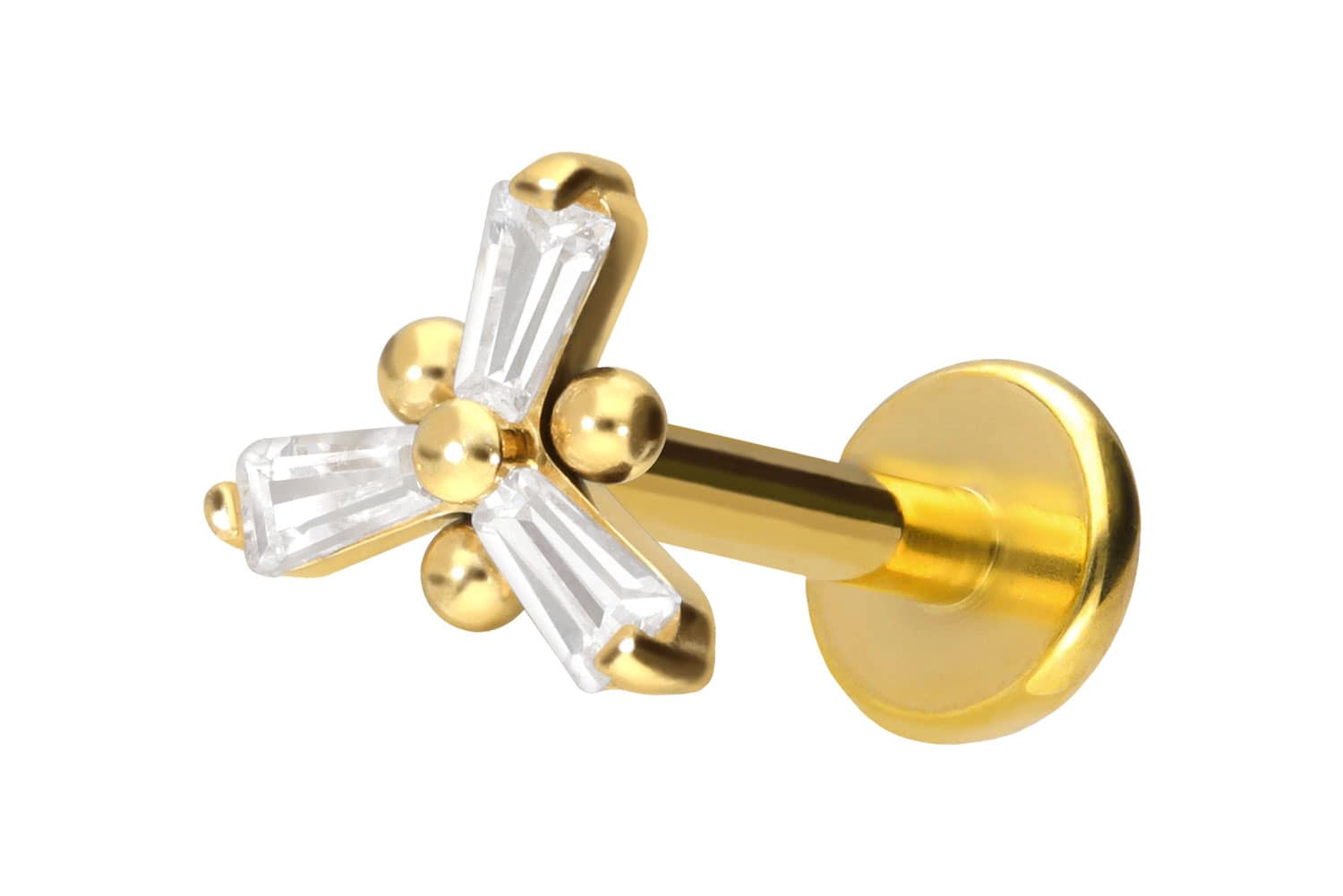 Titan Labret Piercing mit Push Fit KRISTALLBLUME